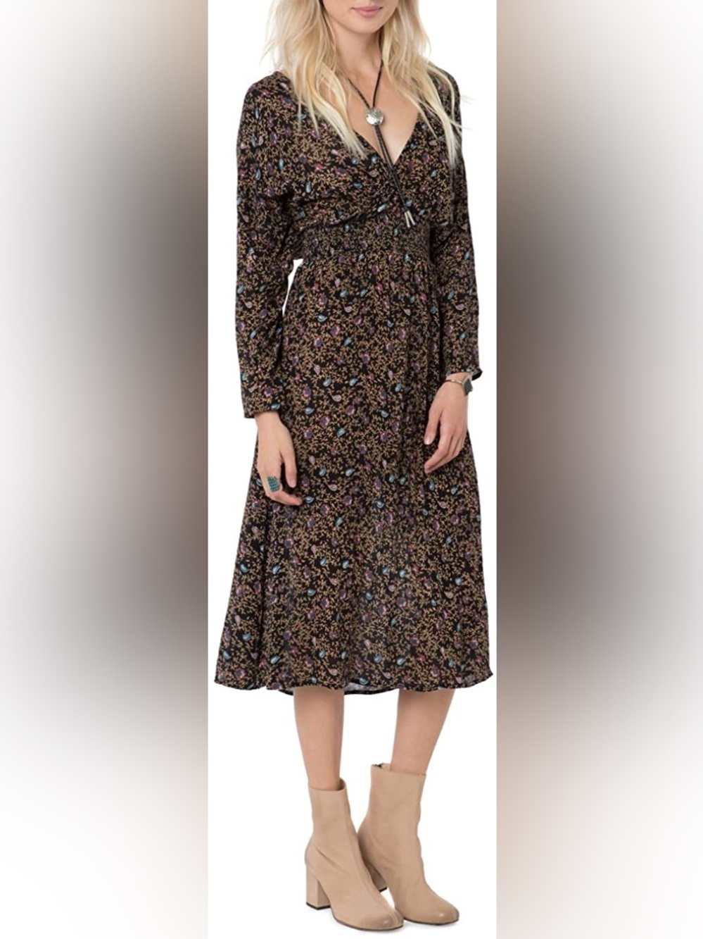 O’NEILL LONG SLEEVE FLORAL MIDI DRESS